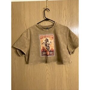 Women's Shein‎ Cropped T-Shirt Western Graphic Horse Brown Size Medium